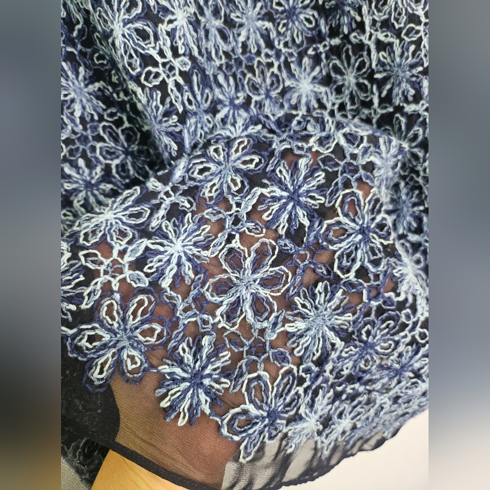 Elie Tahari Ophelia Sleeveless Blue Floral Embroidered A-Line Dress Sz 12 - Picture 4 of 13